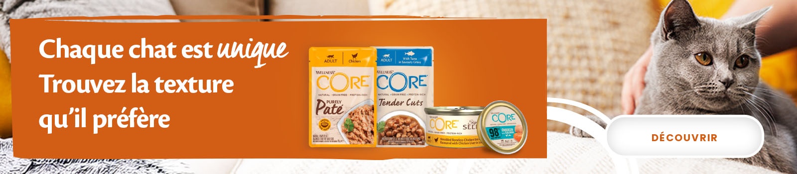 Wellness Core - Chaque chat est unique, trouvez la texture qu'il préfère