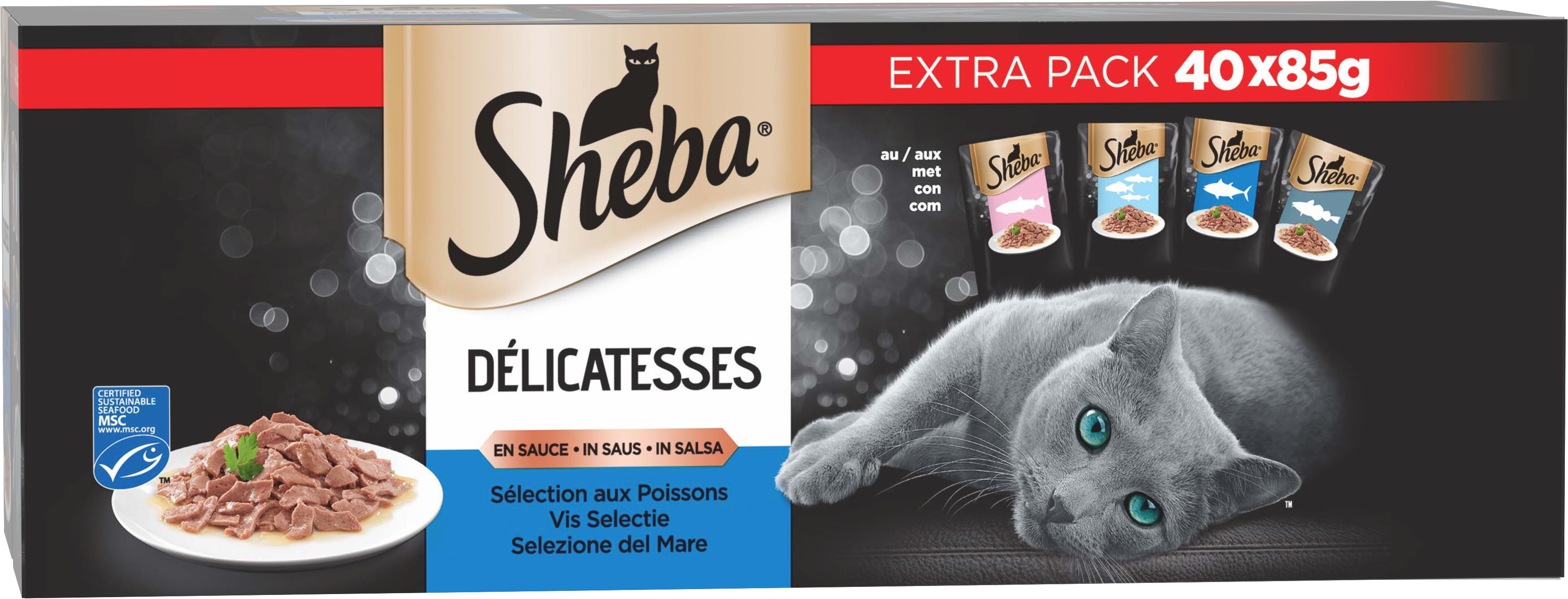 Sheba - Sachets Fraîcheur Delicatesse en Sauce aux Poissons pour Chat - 40x85g