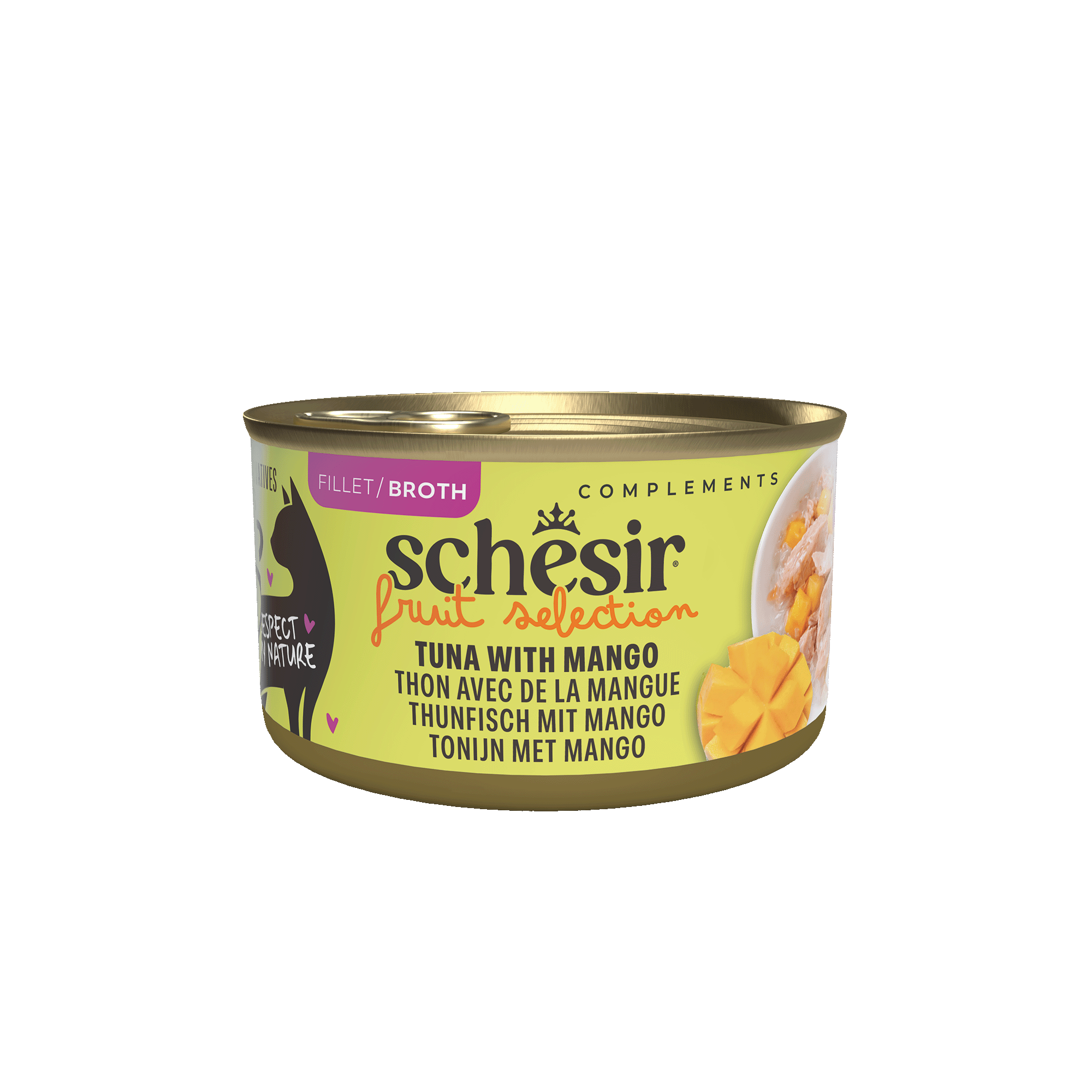 Schesir - Boîte Pâtée au Thon et Mangue avec morceaux de Fruits pour Chat - 75g