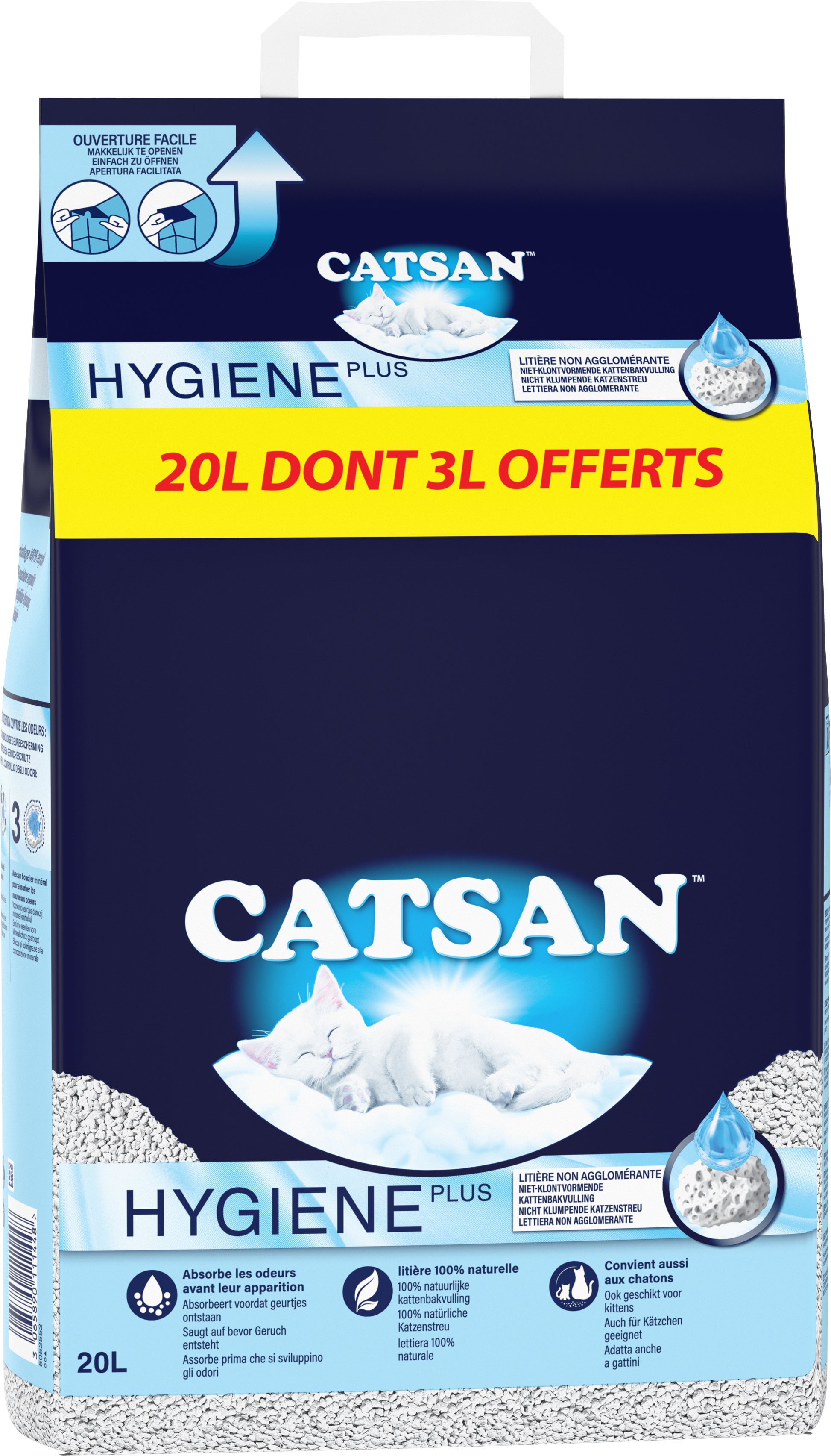 Catsan - Litière Minérale Hygiene Plus pour Chat - 20L dont 3L Offerts