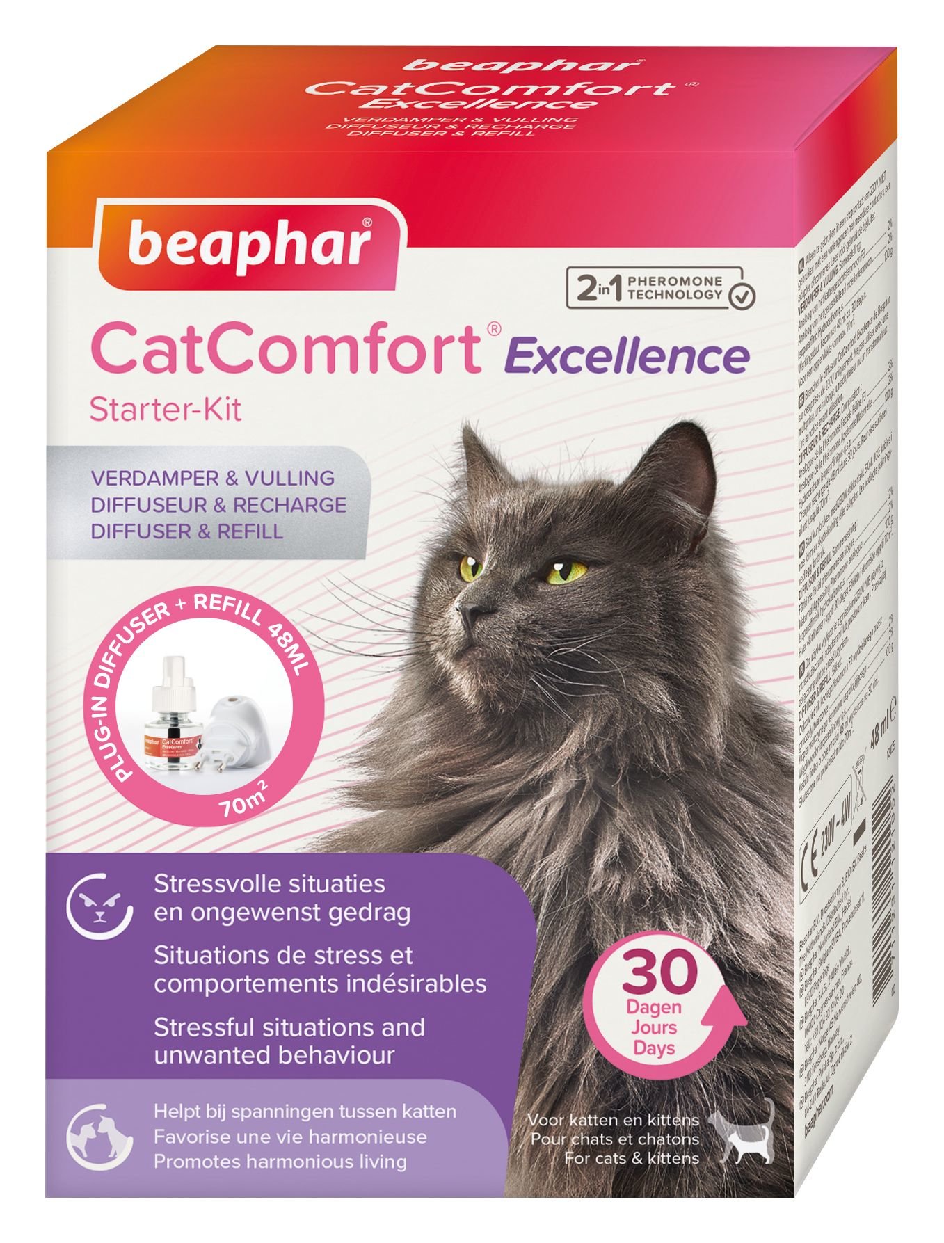 Diffuseur De Phéromones Apaisant Pour Chat - 1 Diffuseur + 2 Recharges De 48 Ml - Réduit Stress, Griffures, Marquage