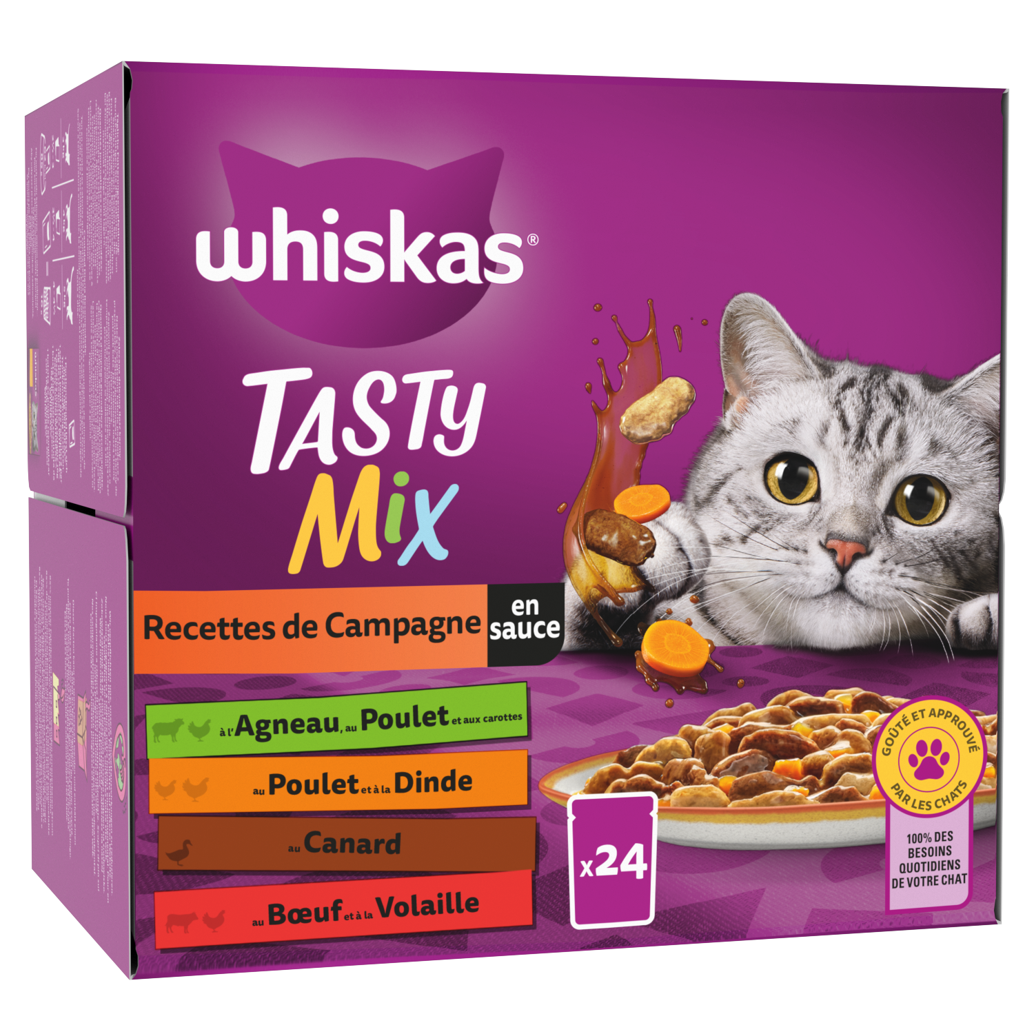 Whiskas - Tasty Mix Sachets Fraîcheur Recettes de Campagne en Sauce 4 Variétés pour Chats - 24x85g