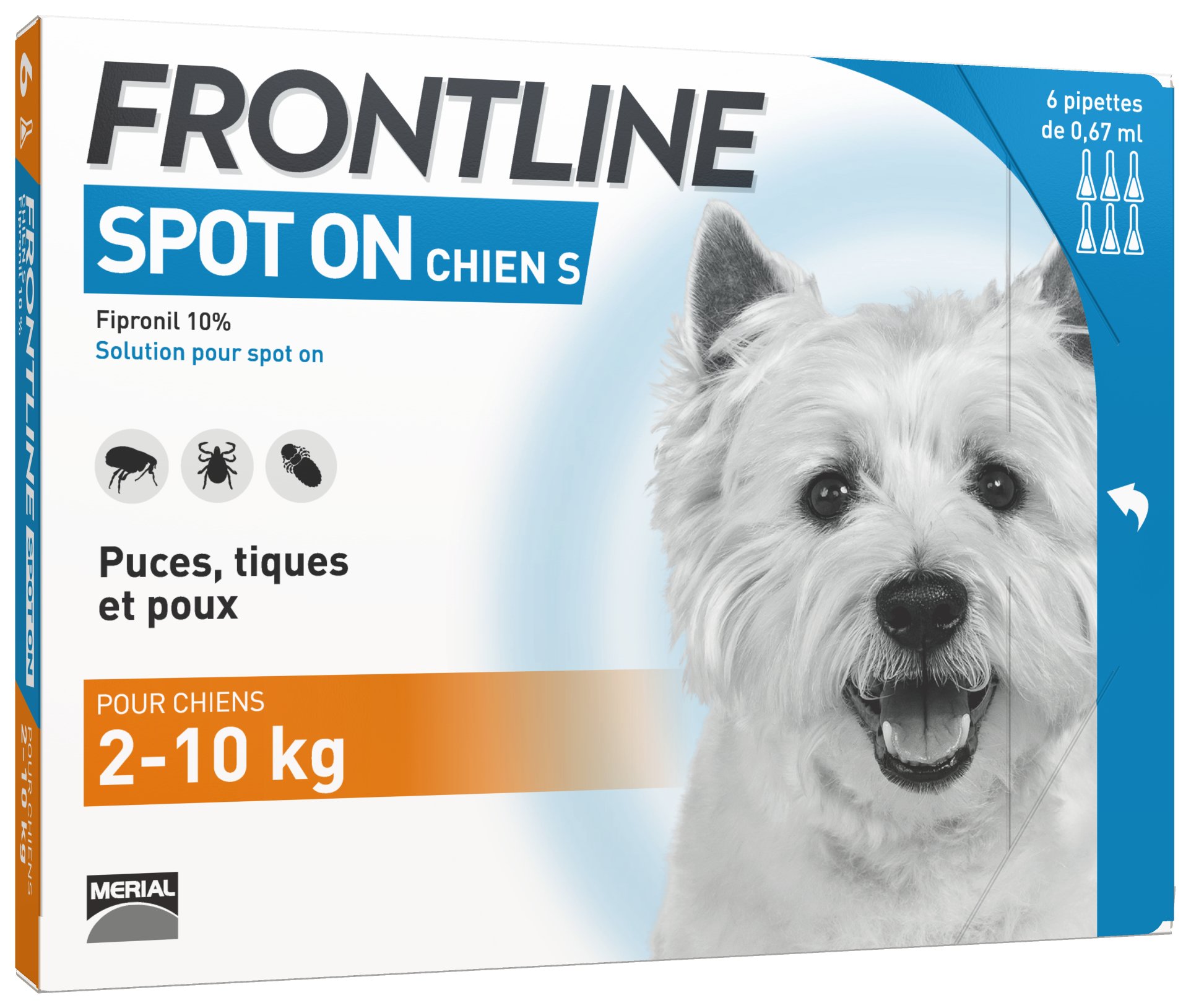 Frontline - Pipettes Antiparasitaire pour Chien de 2 à 10Kg - 6x0,67ml