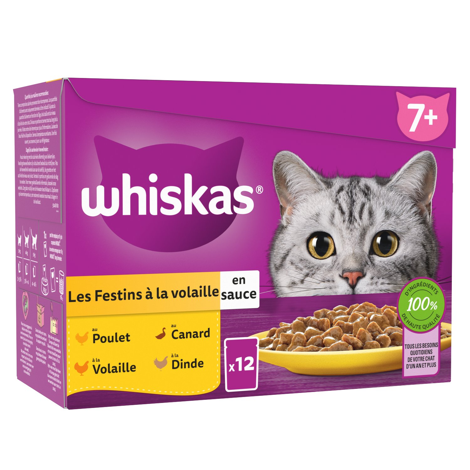 Whiskas - Sachets Fraîcheur Senior Festins à la Volaille en Sauce pour Chats - 12x85g
