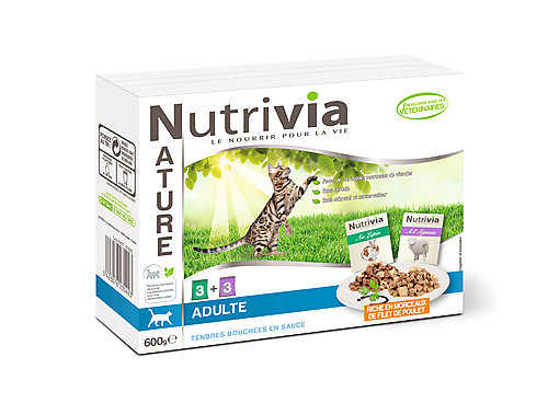 Nutrivia Nature - Sachets Bouchées en Sauce Viande pour Chat - 6x100g