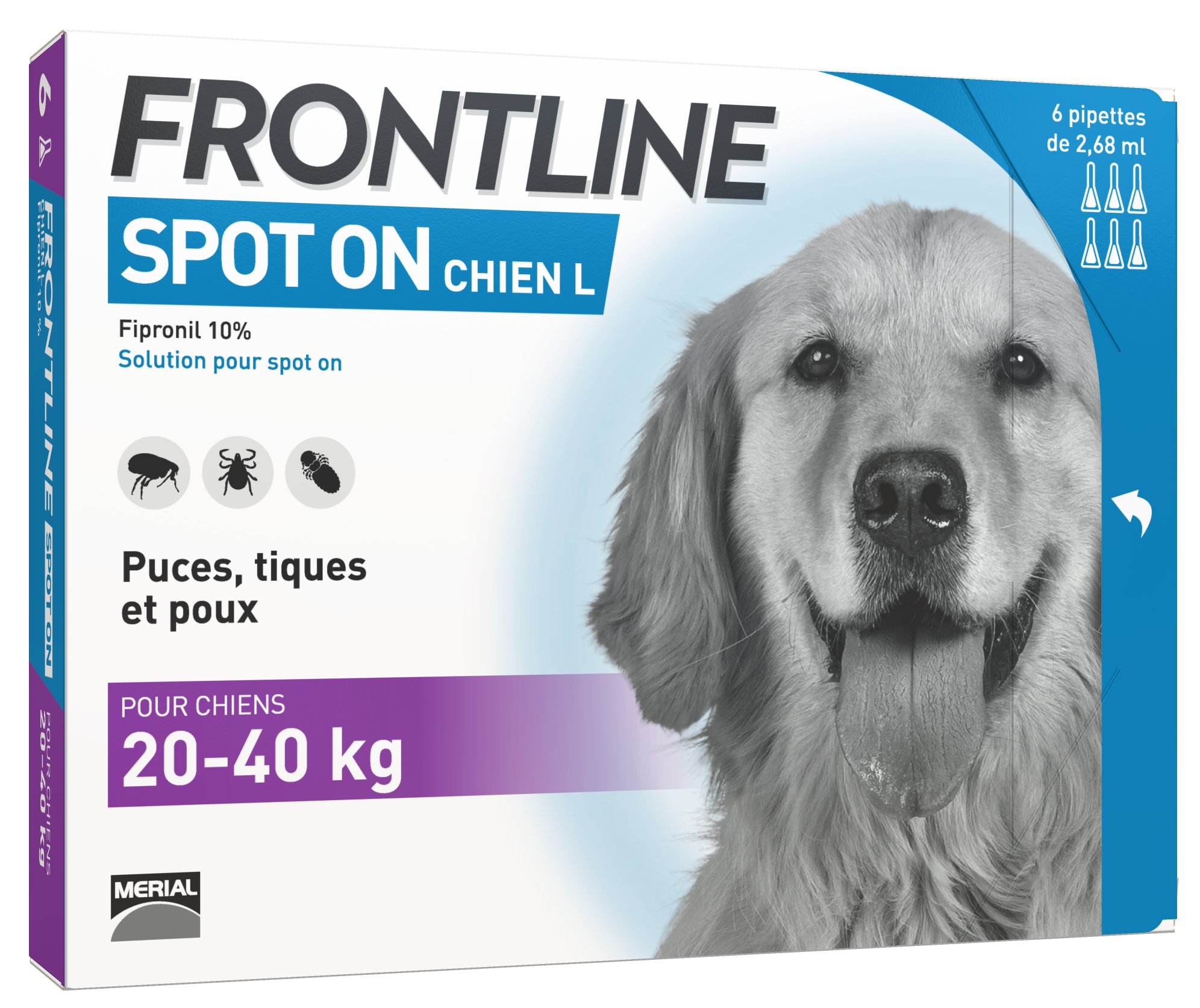Pipettes Frontline Spot-On chien - Chien 10 - 20 kg / 6 pipettes