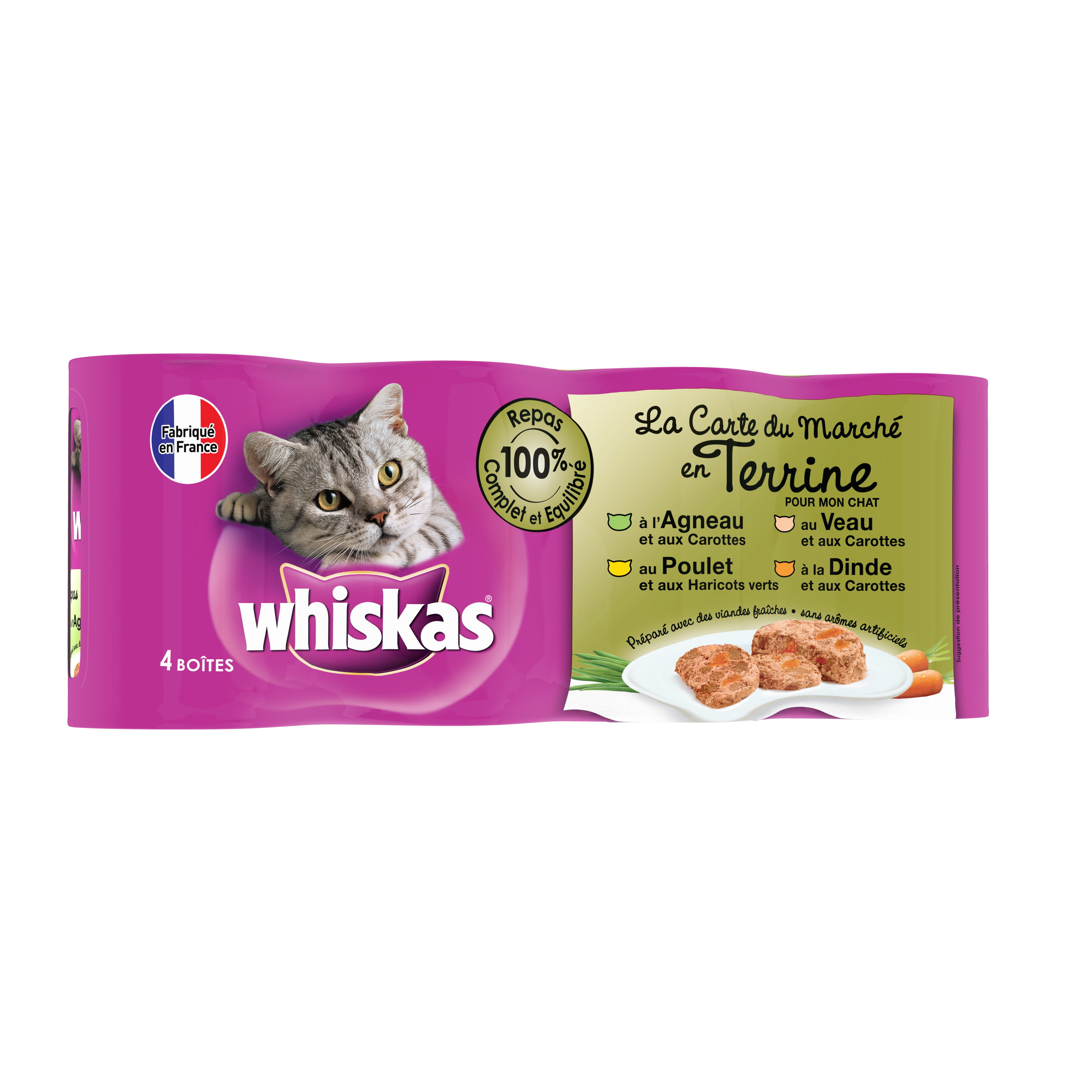 Whiskas - Boîtes La Carte du Marché en Terrine pour Chat - 4x400g