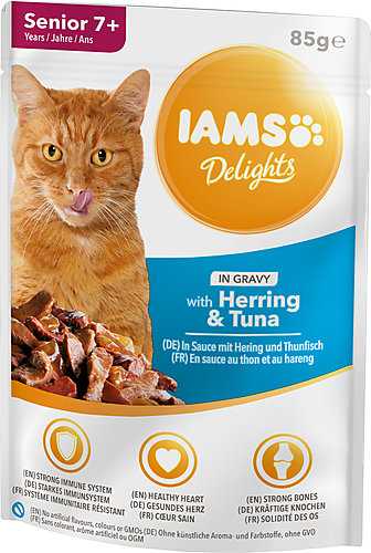 Iams -  Sachet Humide Delights Senior Thon et Hareng en Sauce pour Chats - 85g