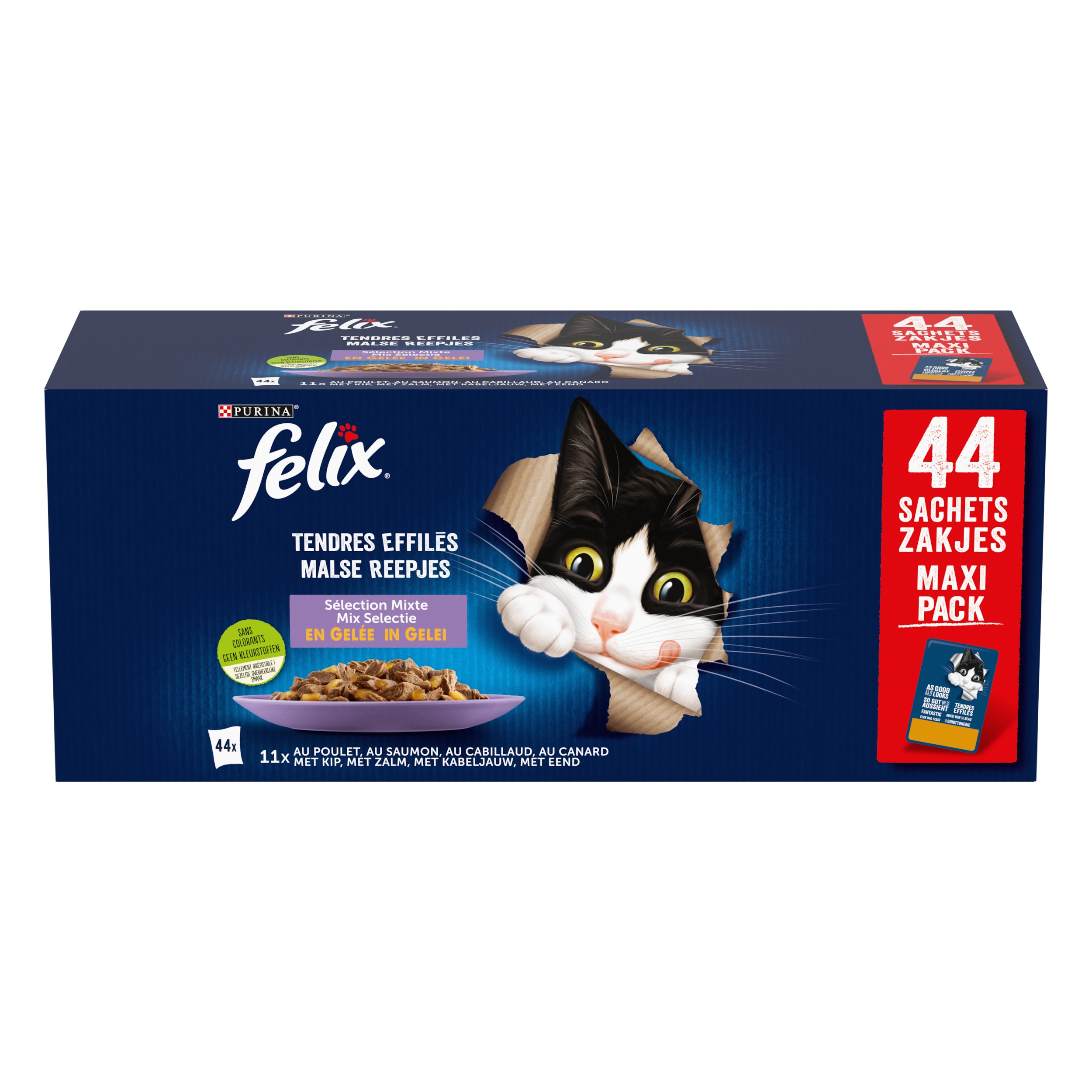 FELIX - Sachets Fraîcheur Tendres Effilés en Gelée Sélection Mixte pour Chats - 44x85g